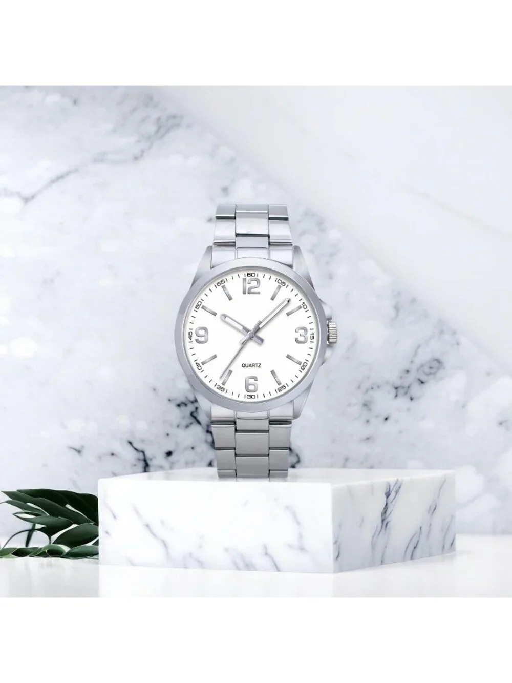 Men's Silver And White Analog Stainless Steel Case Arabic Numerals Classic Watch